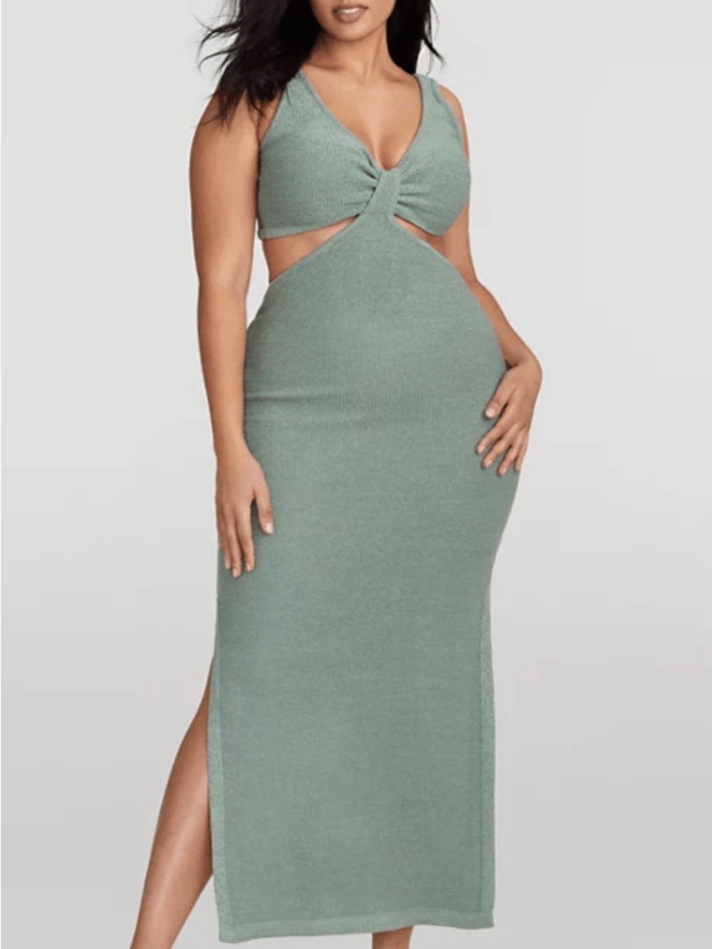 Twist Front Cutout Maxi Dress in Sage Green